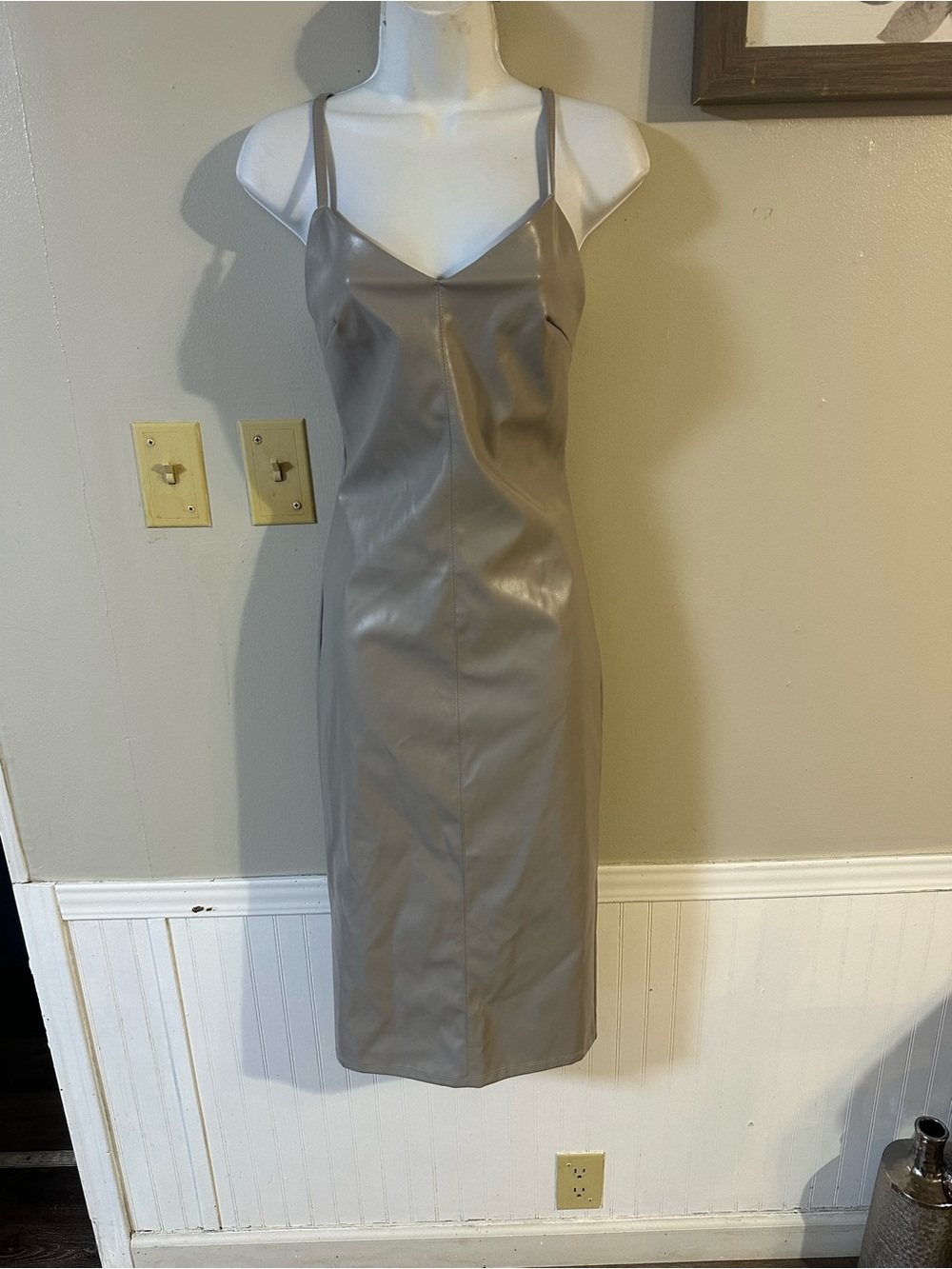 Forever 21 Taupe Faux Leather Slip Midi Dress